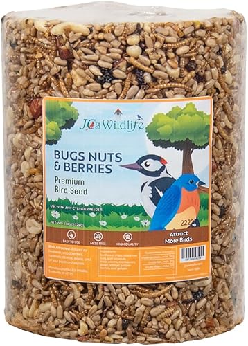 JCs Wildlife Bugs Nuts and Berries Premium Bird Seed - Cilindro grande, 3.8 lb (1)