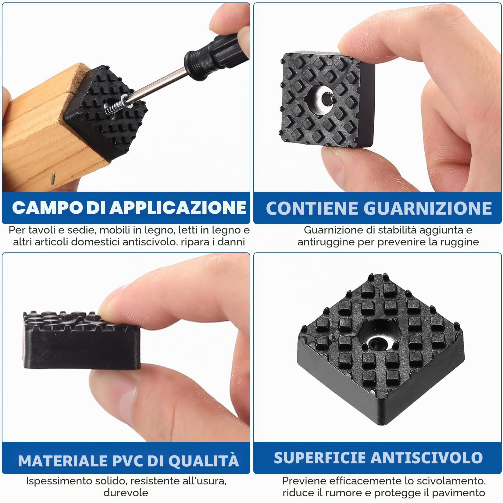 25 PzPiedini Gommini per Sedie, Piedini in Gomma per Mobili con Viti, Piedini per Sedie Antiscivolo Quadrati per Taglieri Tavoli Pavimenti da Tavolo (30 x 30 mm)