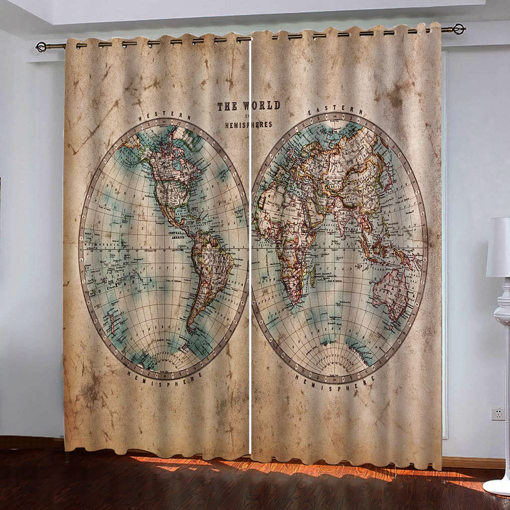 Rideau occultant à oeillets 140x260 cm lot de 2 isolant thermique motif cartes anciennes