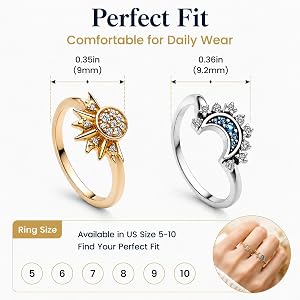 Amazon.com: BBLING Pair of Celestial Sun and Moon Ring Set