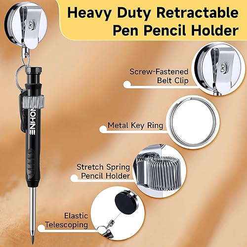 Miniatura 4 de Enhon Juego de 43 lápices de carpintero, lápices de construcción con sacapuntas y 39 repuestos, juego de lápices de carpintero mecánico de agujero