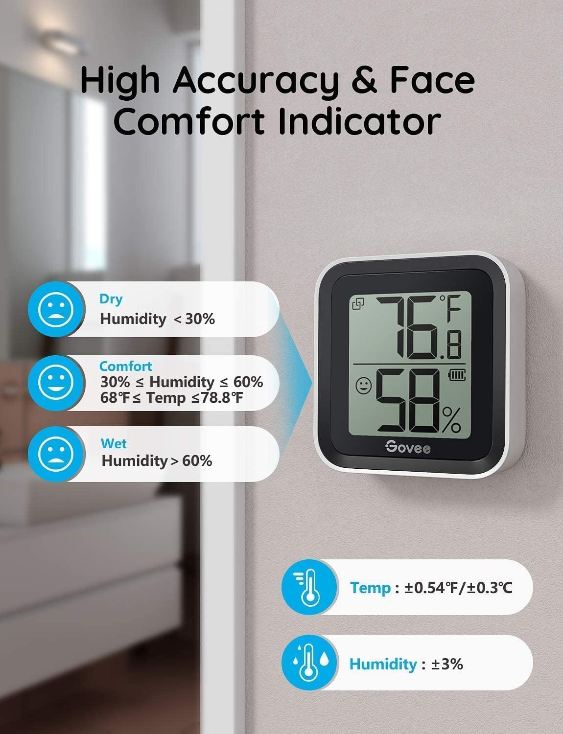 Bundle-3 Items: Govee Temperature Humidity Sensor 3 Pack, Mini Bluetooth Hygrometer Thermometer with App Alert & Data Storage, Indoor Digital Thermometer Hygrometer with Data Export