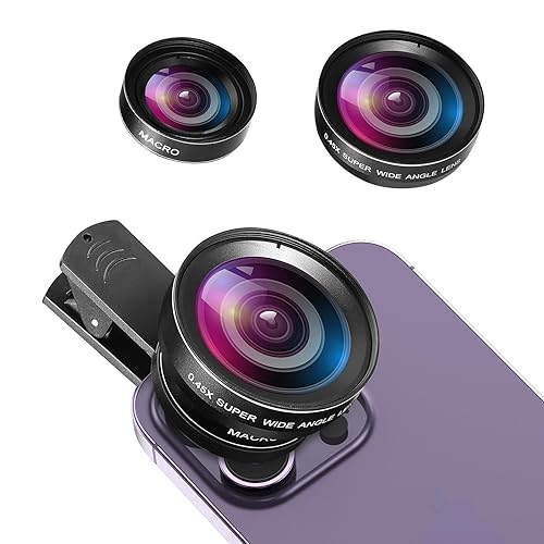 AMIR Phone Camera Lens, 0.45X Super Wide Angle Len for Christmas Gifts, 15X Macro Clip-On 2 in 1 Professional Lens Kit for iPhone, Samsung, Google and Most of Android