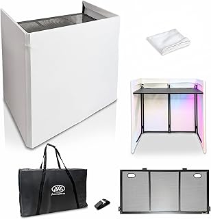 AxcessAbles Portable White DJ Facade Booth with Carry Case – 40" x 20" Tabletop, Steel Frame, and White Scrim | White DJ Table | Event Booth (ES-01X)