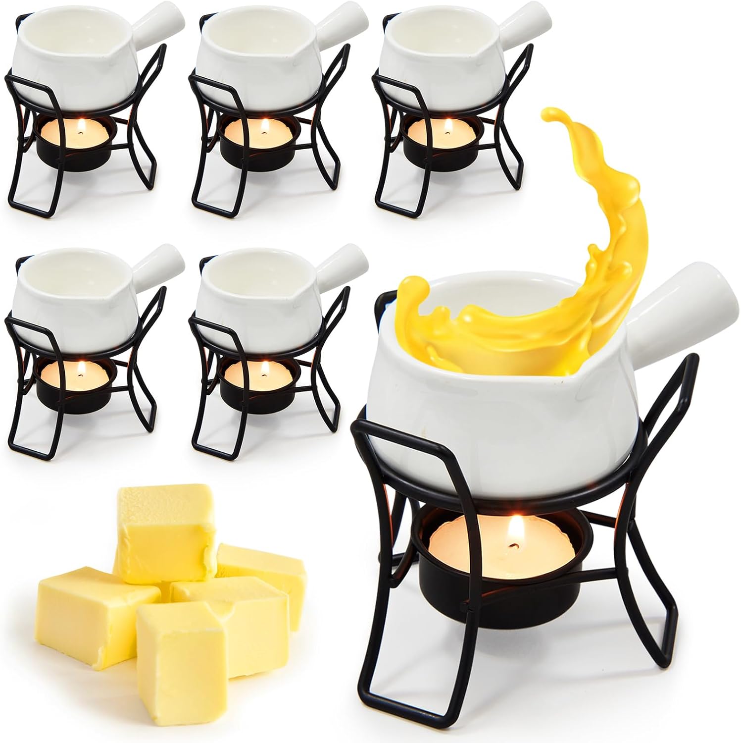Sliner 6 Set Ceramic Butter Warmer Fondue Set, Include