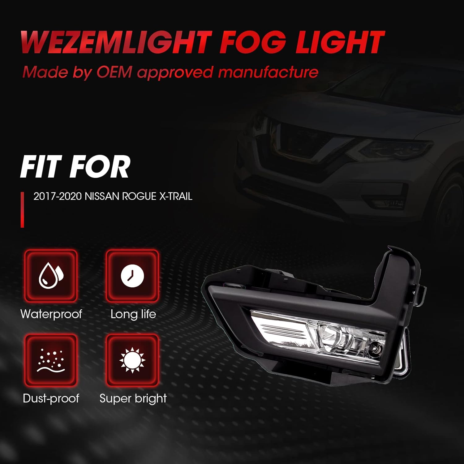 Fog Lights Assembly Replacement For 2017-2020 NISSAN ROGUE/X-TRAIL with H8 12V 35W Halogen Bulbs Included Switch And Wiring Kit(Clear Lens)