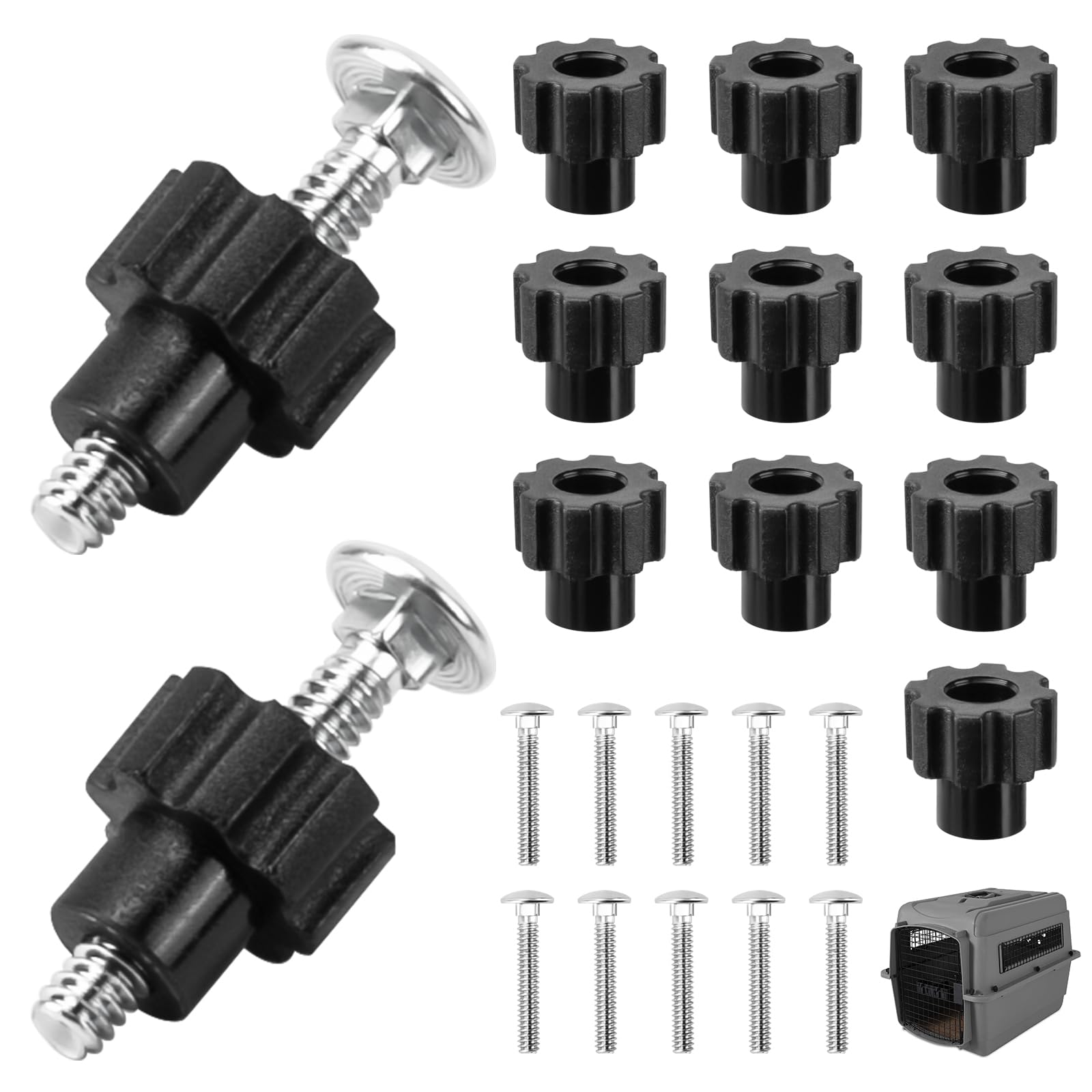 12 Pack 1-1/4" Metal Medium Bolts & Black Nylon Nuts for Pet Carrier | Pet Carrier Fasten…