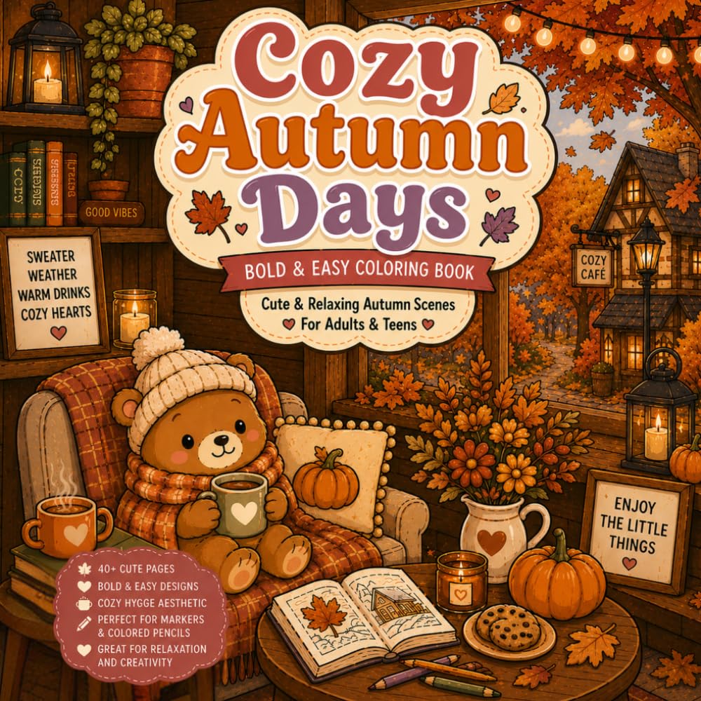Cozy Autumn Days: Bold and Easy Coloring Book for Adults and Teens (Cozy Days)