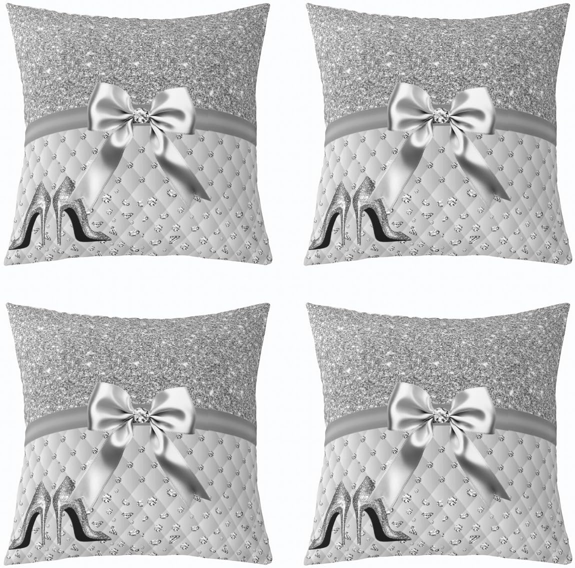 Feelyou Glitter (No Glitter No Sequin) Diamond Reversible Throw Pillow Covers Pastel Grey Square Cushion Covers Set of 1 for Kids High Heels Pillow Covers Home Decor Dreamy 24 x 24-Inch