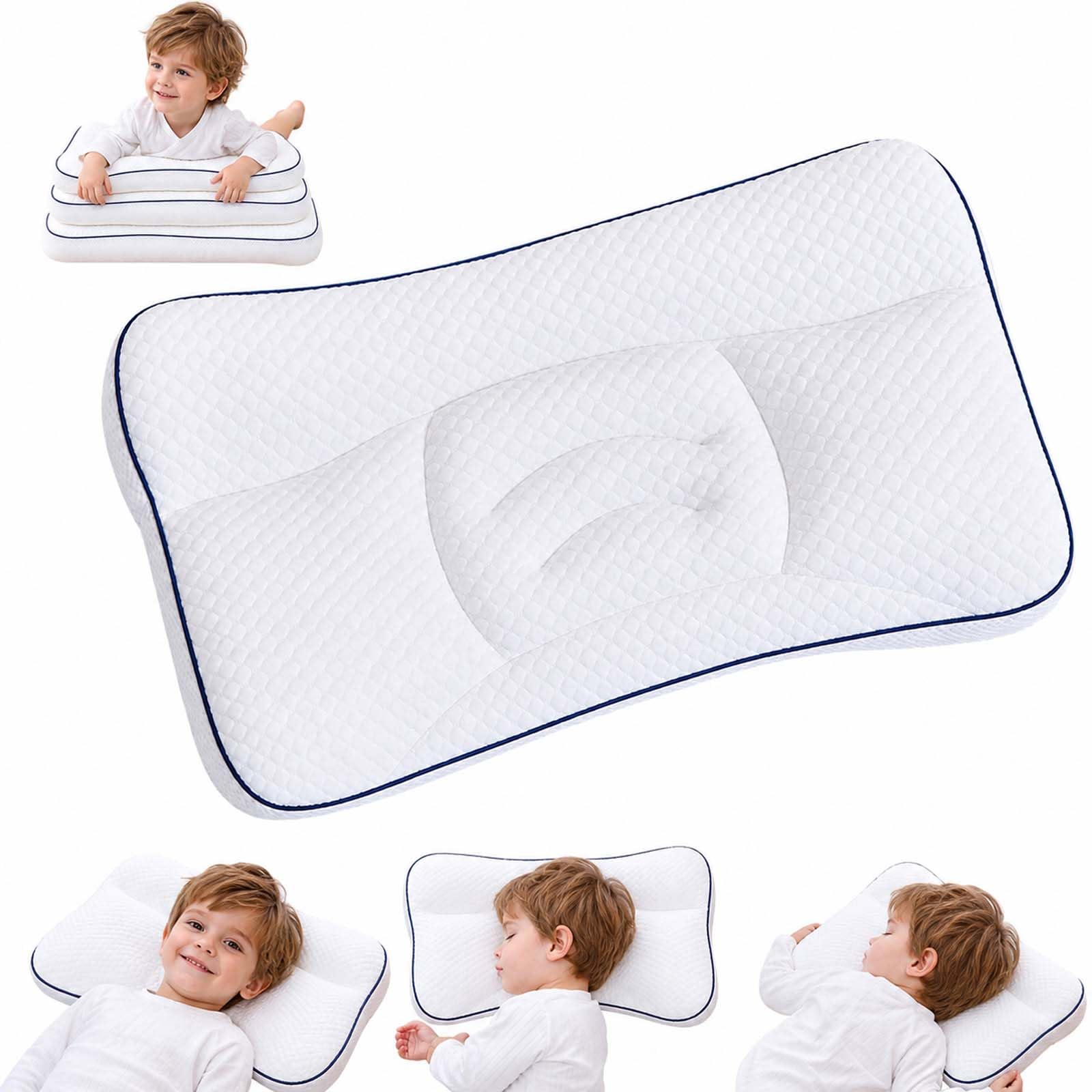 Oreiller Ergonomique Enfant,CôTéS Froids et Chauds,La Petite Nuit Enfant Oreiller,3 Hauteurs au Choix,Outien Lombaire 5 Zones,Adapté à Toutes Les Saisons, LéGer et Respirant (hauteur2-4cm)