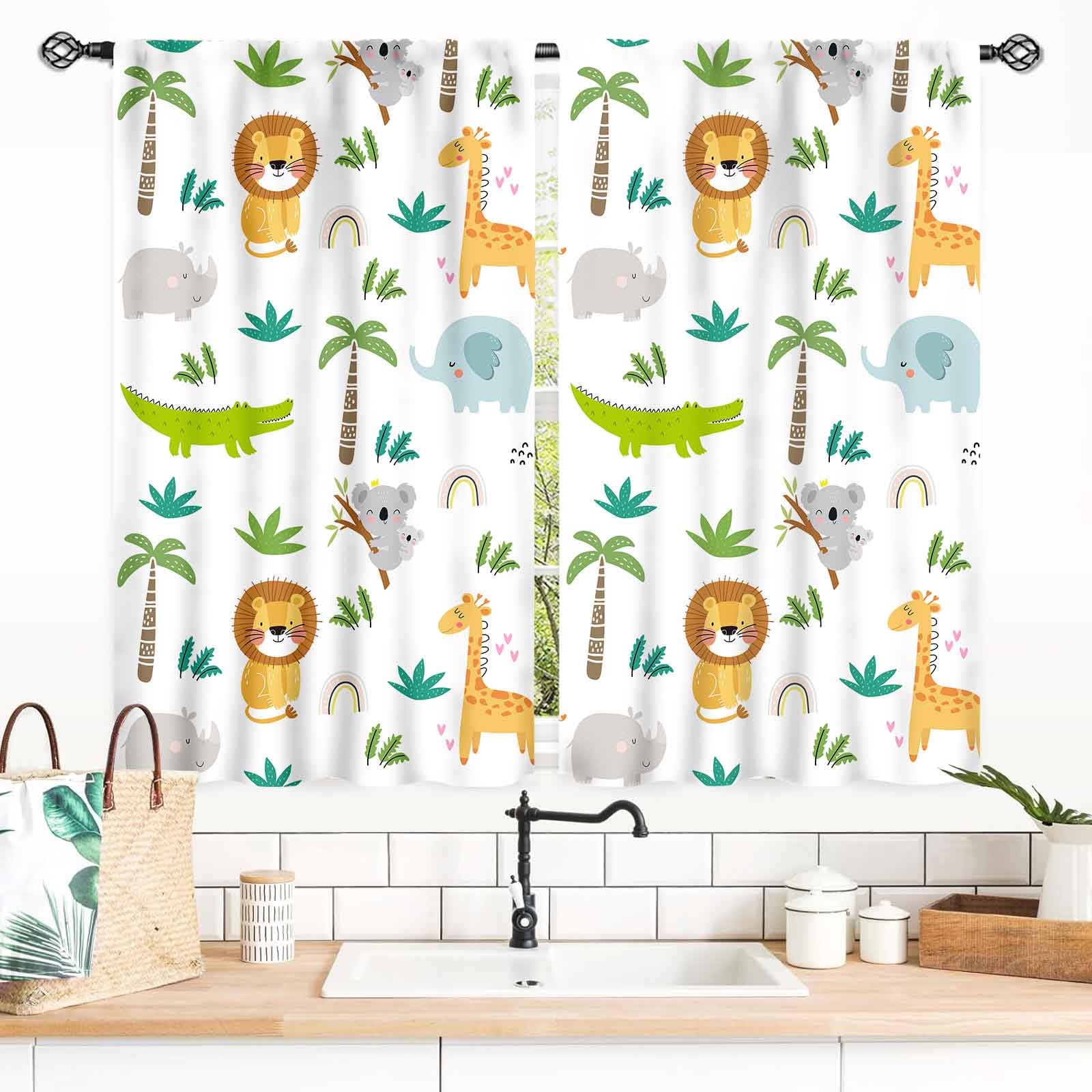Baby Safari Animals Curtains for Nursery, Boy Girl Kids Woodland Jungle Forest Wildlife Lion Elephant Cartoon Animals Printed Window Drapes Treatments for Living Room Bedroom 2 Panels, 55x39 Inch โ image 1