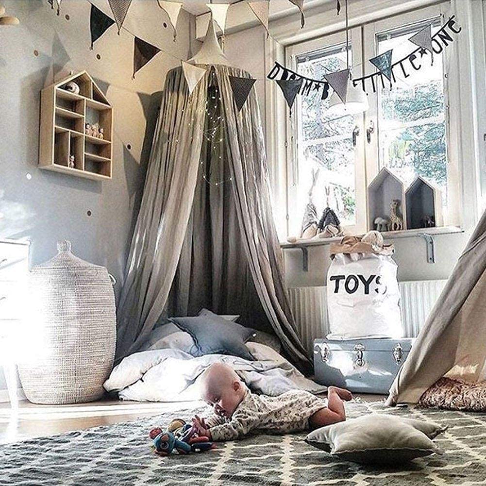 Babybaldakijn, bedhemel, chiffon, hangend rond muggennet voor babybed, speeltent, kinderkamer, hoogte 240 cm, zoomlengte 260 cm (wit