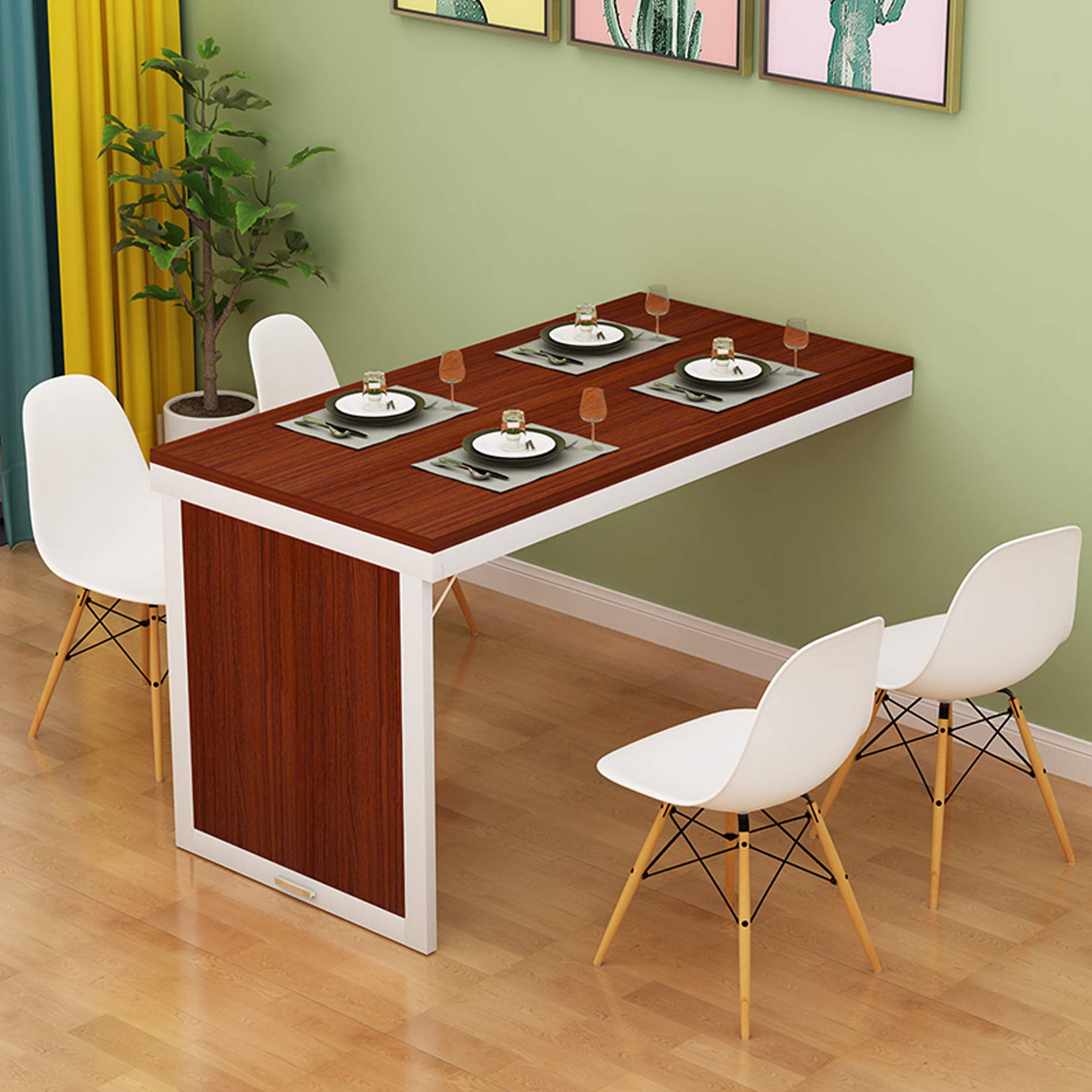Table gain de place murale avec rabattant en bois massif rouge salon