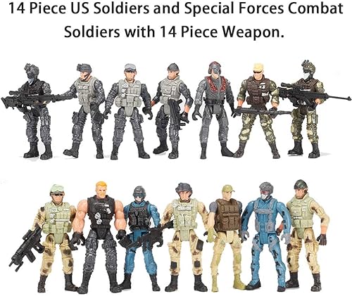 Miniatura 3 de Paquete de 14 figuras de acción de soldados del ejército y soldados del equipo SWAT, juego de figuras de acción de soldados con 14 diseños de