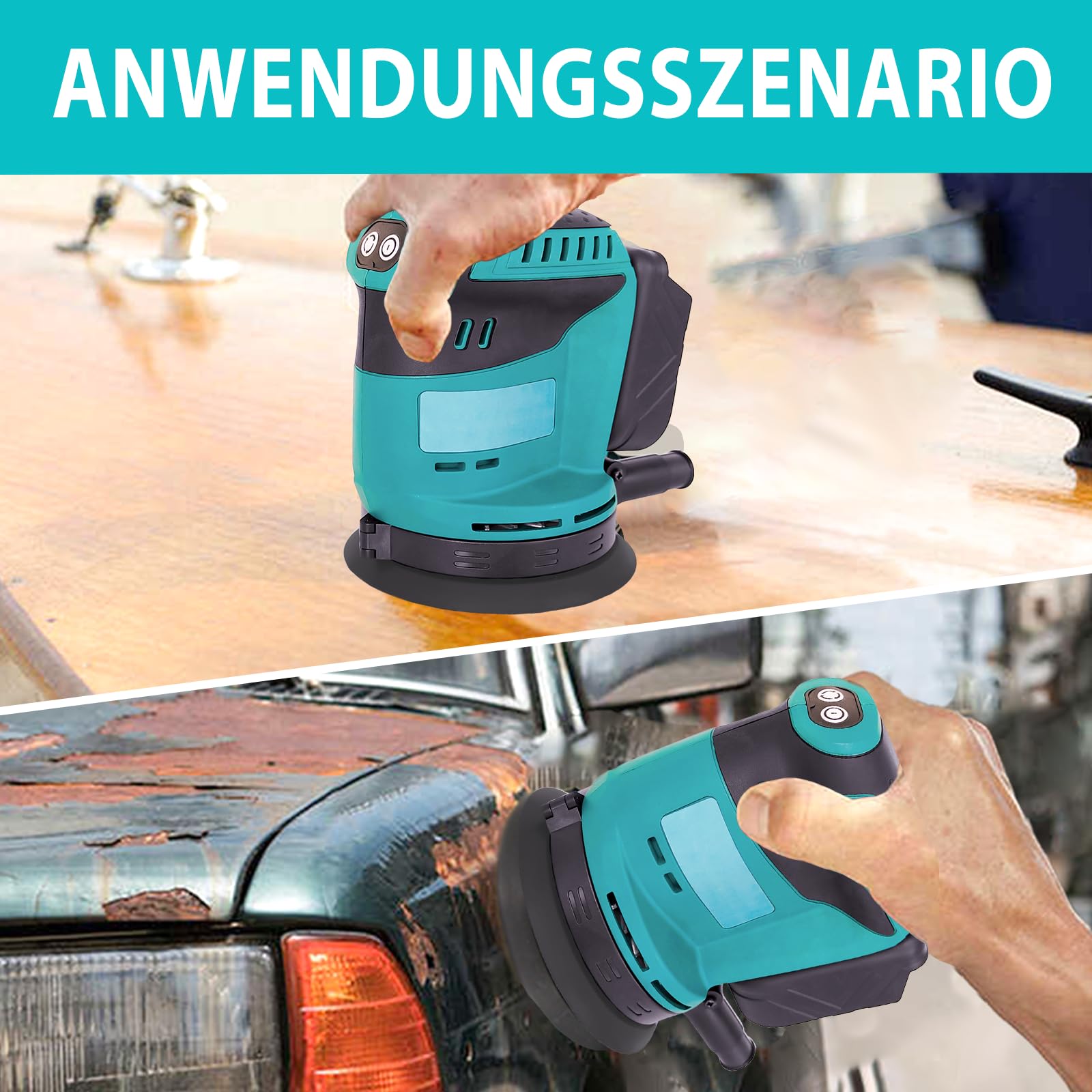 Lijadora excéntrica con batería de 125 mm, repuesto para Makita DBO180Z, lijadora eléctrica inalámbrica con 3 niveles de potencia, para carpintería, trabajo de metal, 2 baterías de 3000 mAh y cargador