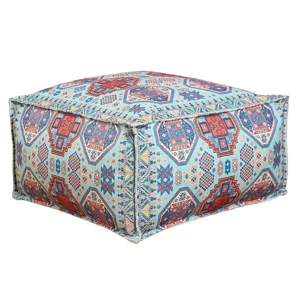 Pouf marocain chenille 45x45 cm : repose-pieds de salon carré