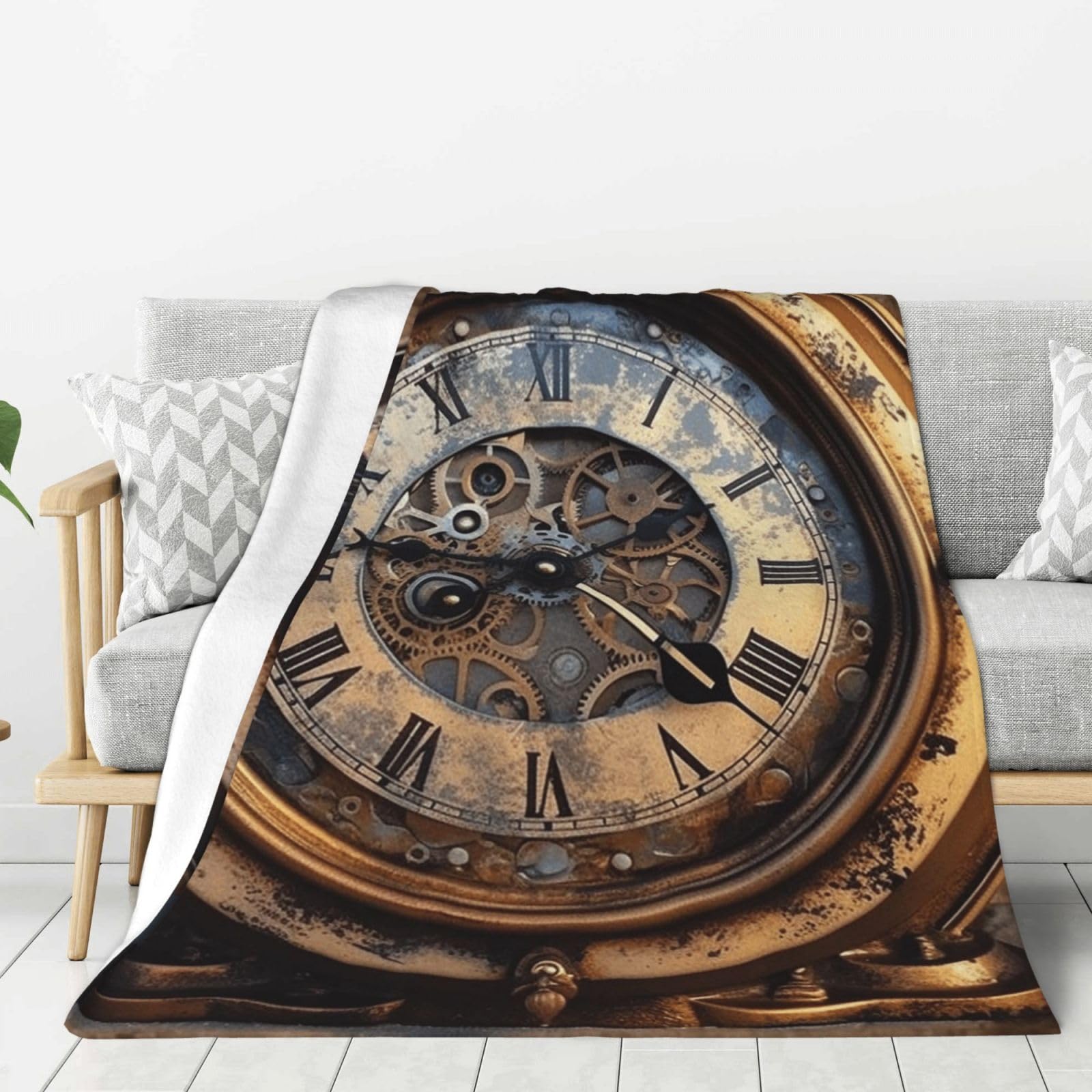Steampunk Clock Throw Blanket Plush Flannel Fleece Blanket, Soft Lightweight Cozy Blankets 50"X40" for Bed Couch Sofa Travel