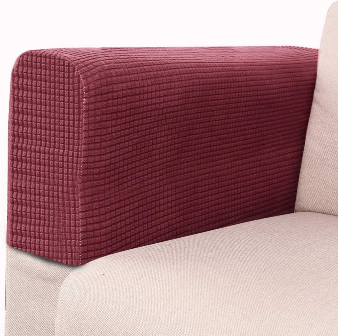 Sewroro Sofa Armrest Covers Stretch Chair Arm Protectors Washable Universal Armchair Slipcover Arm Cover for Home Office (Claret) 2pcs
