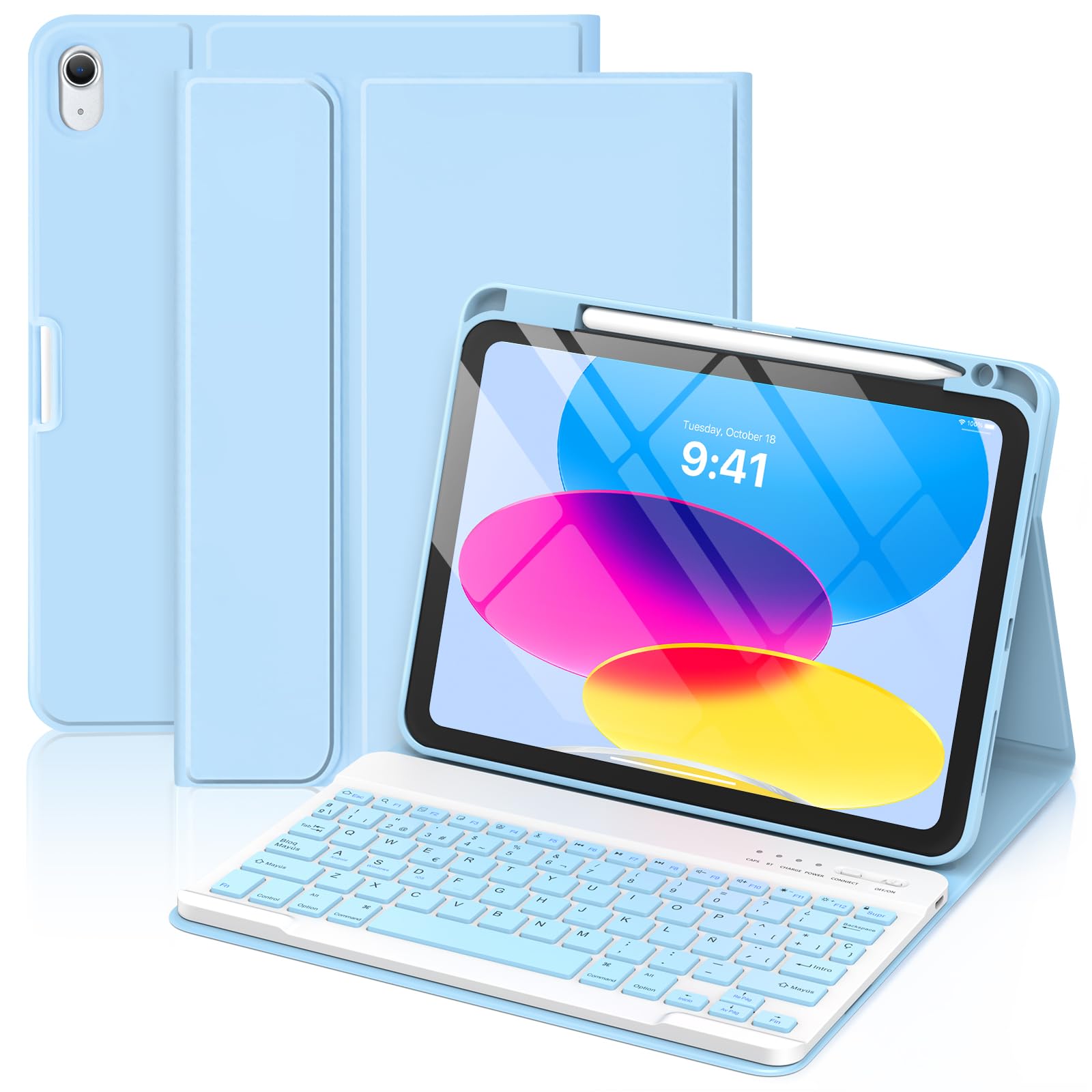 GAOJIE Funda con Teclado para iPad 11ª Generación A16 2025 y 10ª Generación 2022, QWERTY Español Ñ, Teclado Bluetooth Magnético Desmontable para iPad 10/11 Gen(Azul Claro)