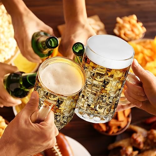 Miniatura 6 de Mifoci 10 tazas de cerveza de plástico con asas, vasos de cerveza transparentes de plástico para bar, hogar, hotel, cóctel, bebidas, jugo de leche,