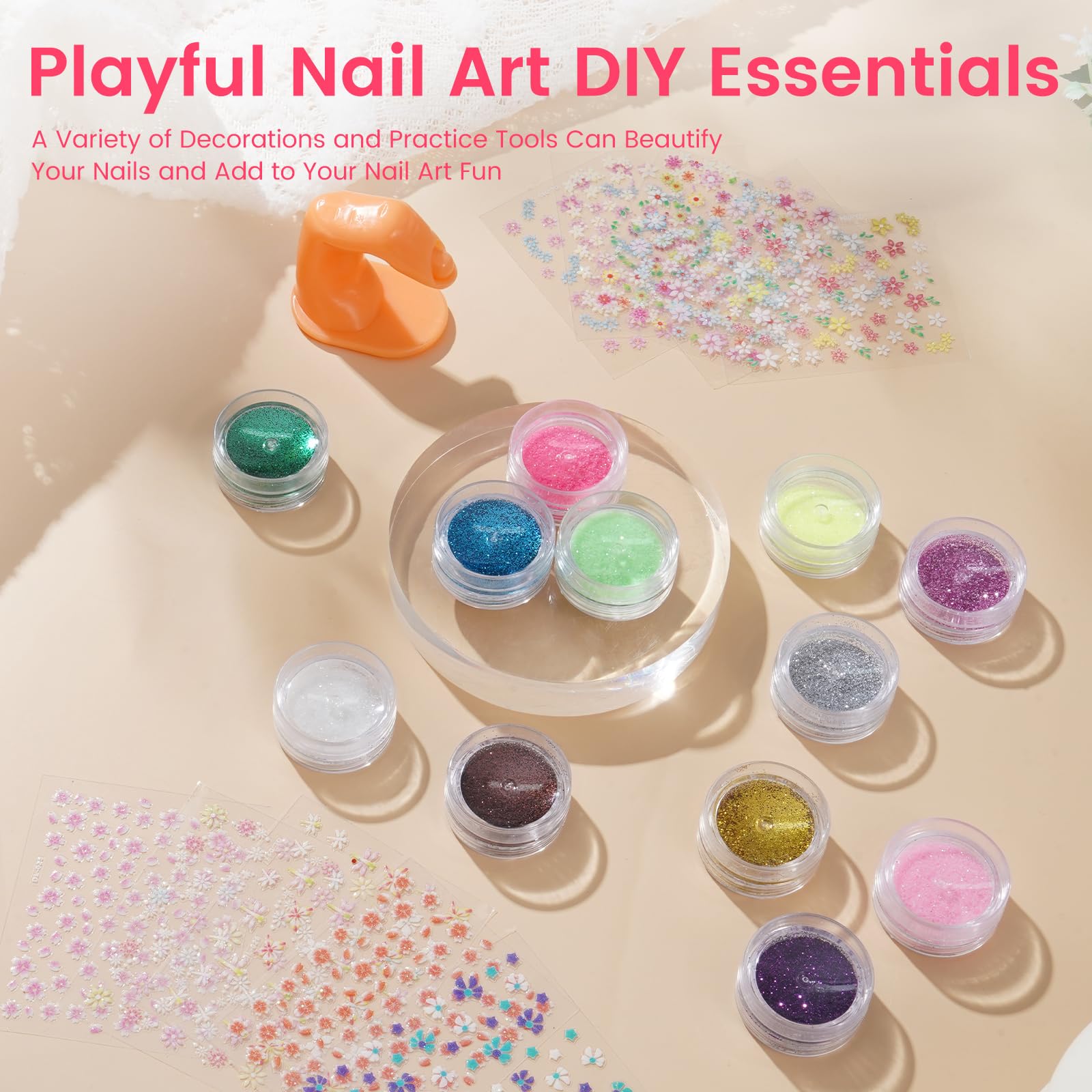 Kit de Uñas Acrílicas para Principiantes Completo: 4 Colores Acrilico Para Uñas con Dedo de Práctica Taladro Lámpara UV - Kit Uñas Semipermanentes Extensión con Bolsa Glitter