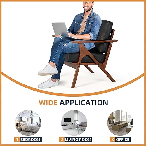 Miniatura 7 de AODAILIHB Juego de 2 sillas de acento, sillas modernas de mediados de siglo, sillones retro de madera y cuero, sillón cómodo de lectura para sala de