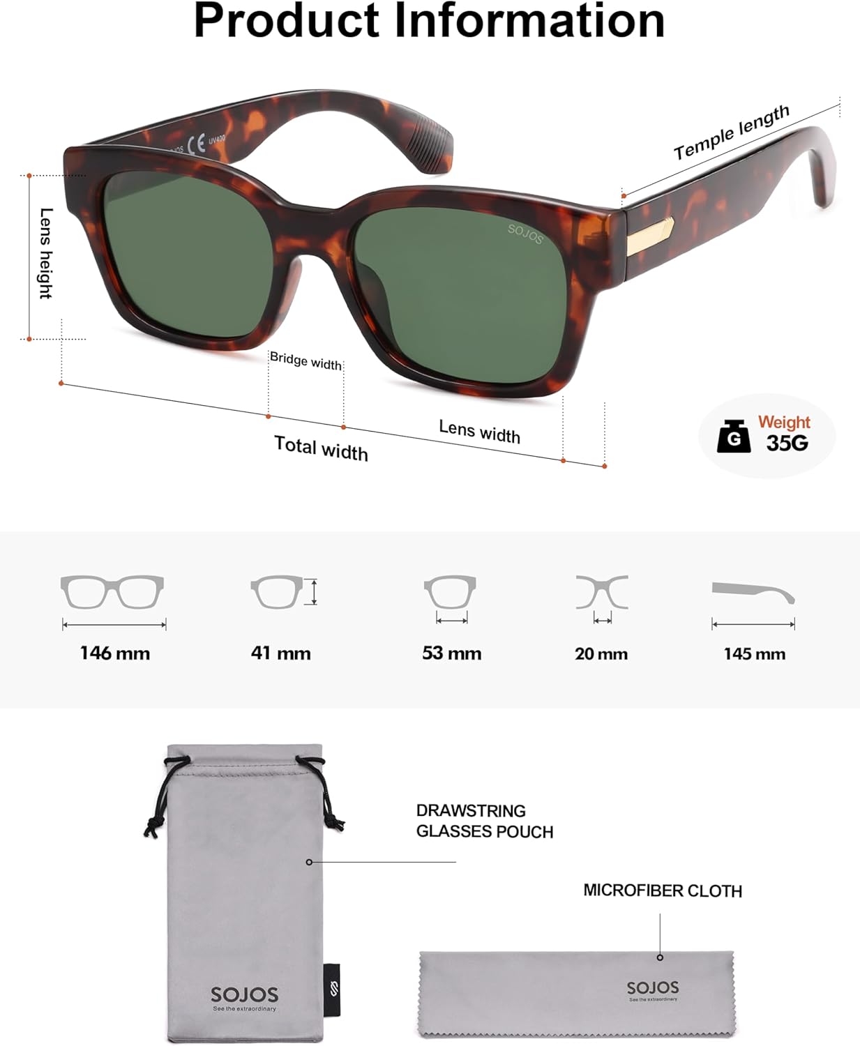 SOJOS Classic Square Polarized Sunglasses for Women Men Trendy Unisex Design SJ2372 - Image 5