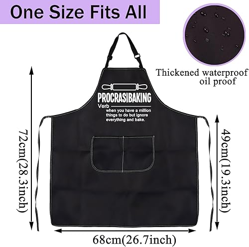 Miniatura 3 de CENWA Procrastibaking - Delantal de significado para hornear, con bolsillos, para cocinar, cocina, regalo