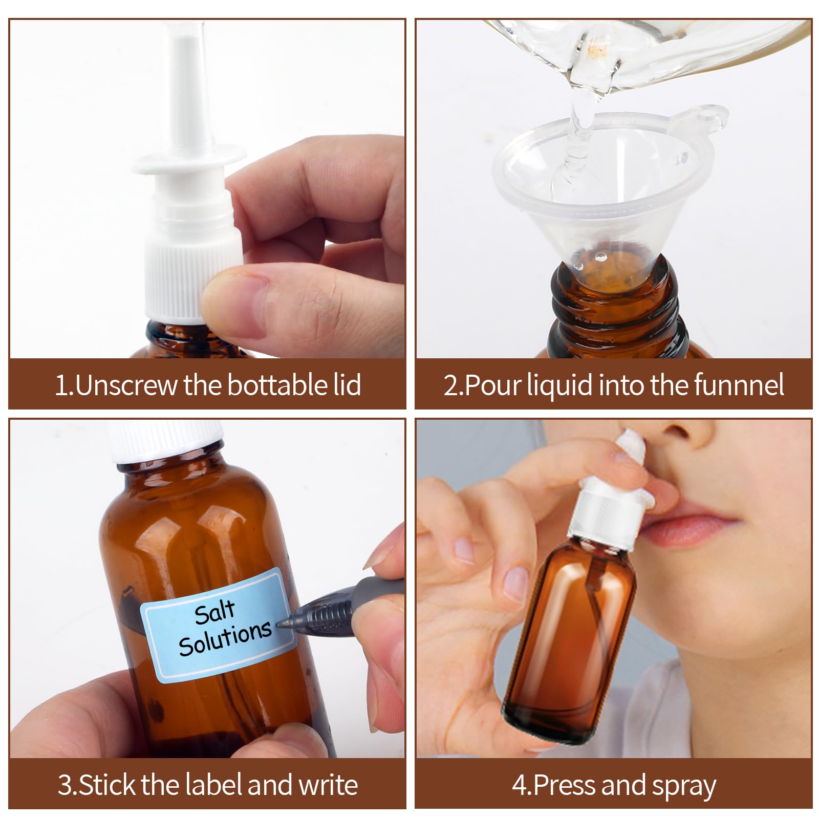 ZHWKMYP Nasensprühflaschen Set – 6 Stück, 20 Ml, Glas, Nachfüllbar, Mit Trichter & Etiketten