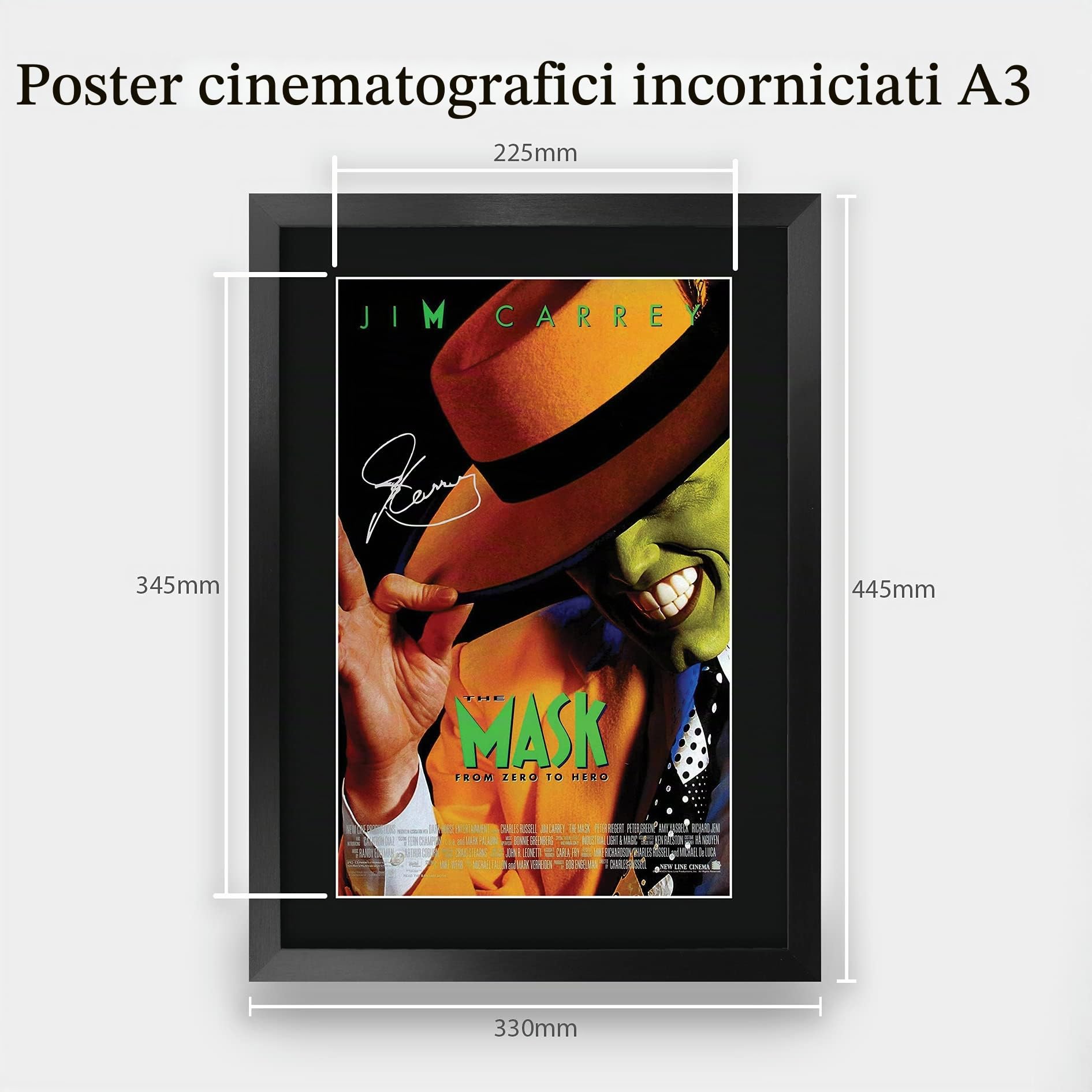 HWC Trading The Mask A3 Incorniciato Firmato Regalo Visualizzazione delle Foto Print Immagine Autografo Stampato per Jim Carrey Fan Movie Poster
