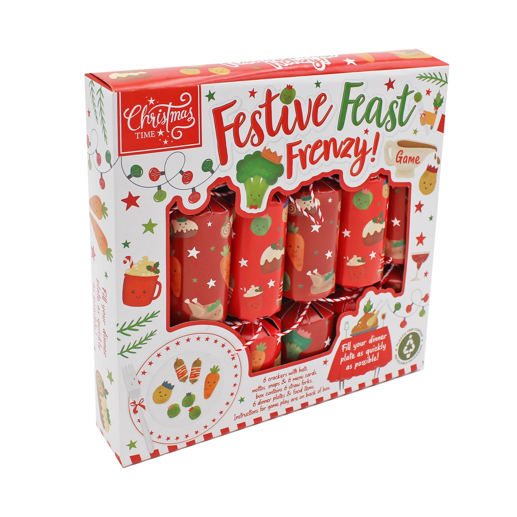 Widdle Gifts Festive Feast Frenzy 0448 Christmas Crackers Novelty Game 6 Pack 22Cm Cracker With Hats, Joke And Snap (Festive Feast Frenzy 0448)
