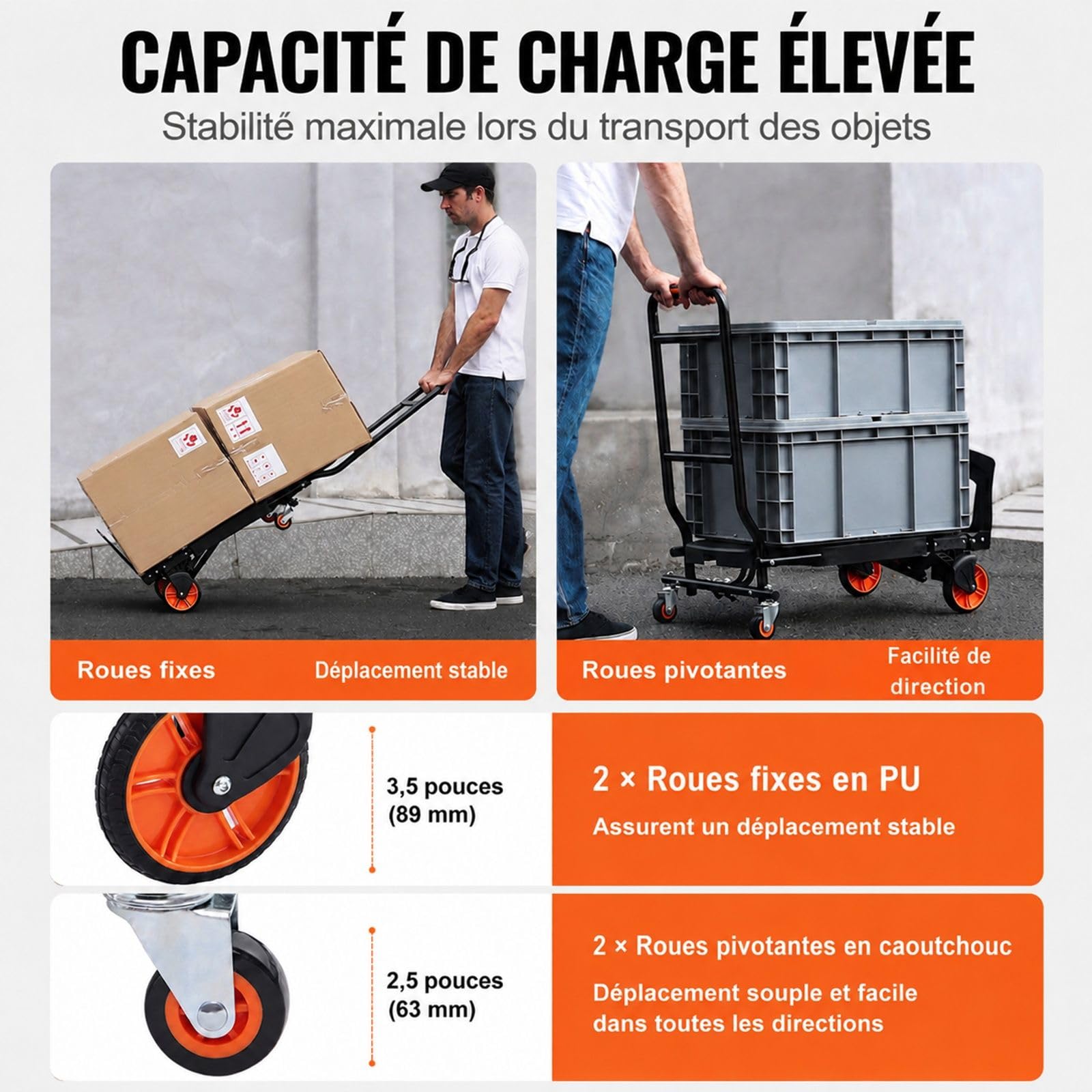 2 in 1 klappbare Sackkarre aus Aluminiumlegierung und Kohlenstoffstahl, Transportkarre mit Plattformwagen für Lade- und Transportaufgaben