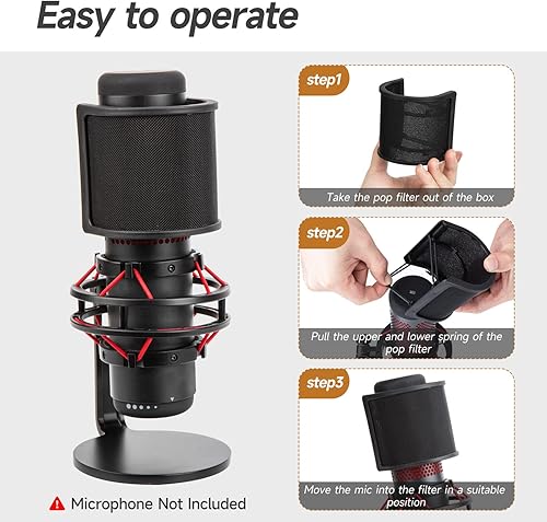Miniatura 4 de Hyperx QuadCast S Pop Filter- Funda de micrófono para micrófono, accesorios de micrófono de espuma compatibles con HyperX QuadCast S Mic