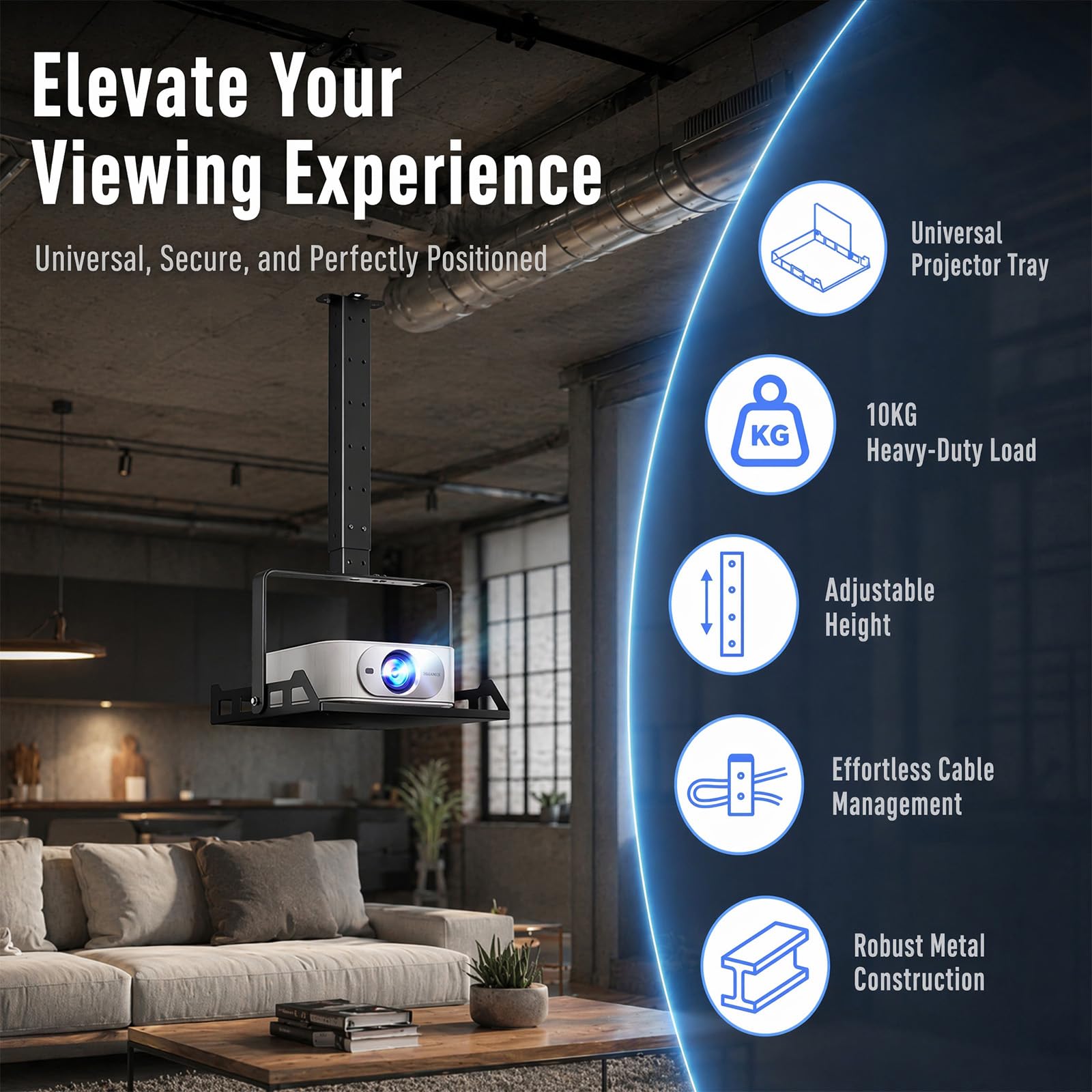 Fixation au plafond pour projecteur avec plateau, support de projecteur