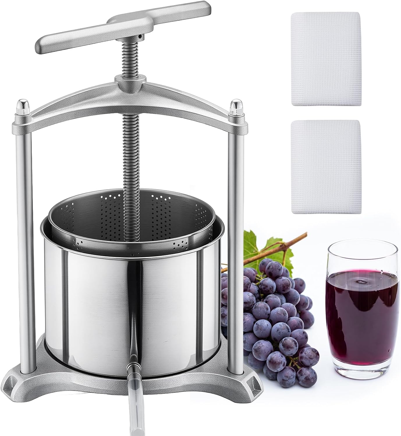 VEVOR Fruit Wine Press, 1.6 Gallon/6L, Stainless Steel Manual Juice Maker with Powerful T-Shaped Handle, Juice Making for Apple/Grape/Orange/Berry, Cheese/Tincture/Herbal Press, for Kitchen Home