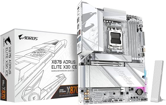 GIGABYTE X870 AORUS Elite X3D ICE AMD AM5 ATX Motherboard, compatible with AMD Ryzen 9000/8000/7000 Series, DDR5, 16+2+2 Power Phase, 4X M.2, PCIe 5.0, USB4, WIFI7, PCIe-EZ Latch Plus