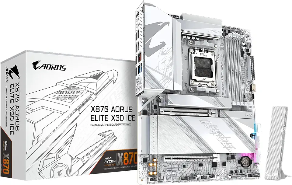 GIGABYTE Placa-mãe X870 AORUS Elite X3D ICE AMD AM5 ATX, suporta AMD Ryzen 9000/8000/7000 Series, DDR5, 16+2+2 fase de energia, 4X M.2, PCIe 5.0, USB4, WIFI7, PCIe-EZ Latch Plus, garantia de 5 anos
