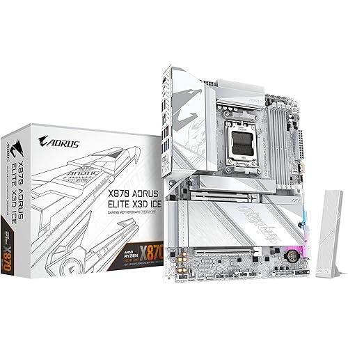 GIGABYTE X870 AORUS Elite X3D ICE AMD AM5 ATX Motherboard, Support AMD Ryzen 9000/8000/7000 Series, DDR5, 16+2+2 Power Phase, 4X M.2, PCIe 5.0, USB4, WIFI7, PCIe-EZ Latch Plus, 5-Year Warranty