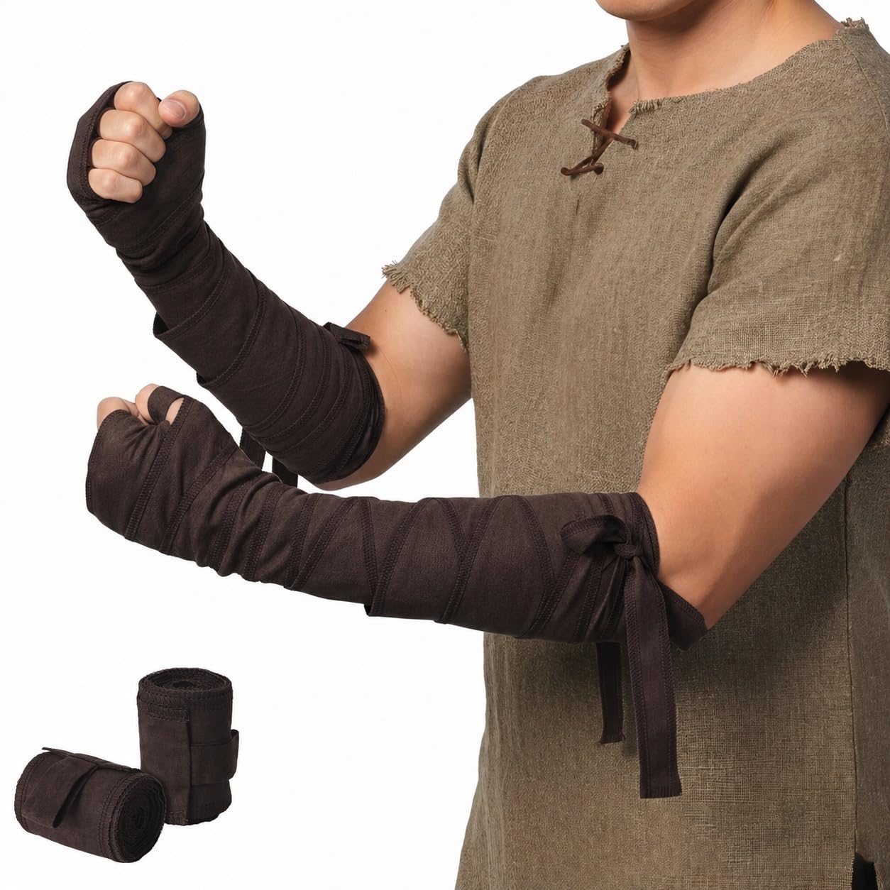 ANDHOM Medieval Hand Wraps Renaissance Bracers LARP, Cosplay, Halloween Costume Accessories, Historical Reenactment Gear (Dark Brown)