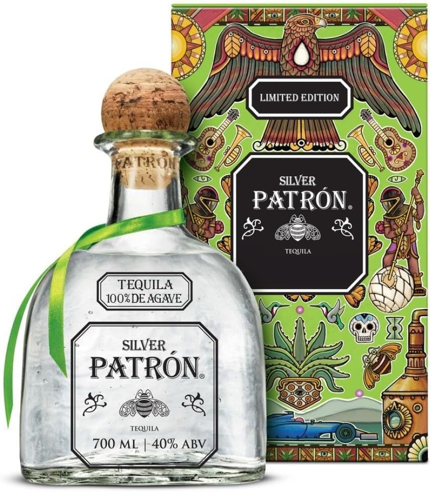 PATRON Silver Premium Tequila, 40% ABV, 70cl / 700ml, in a Limited-Edition Mexican Heritage Tin, Made from the Finest 100% Weber Blue Agave, Handcrafted in Mexico, Packaging May Vary