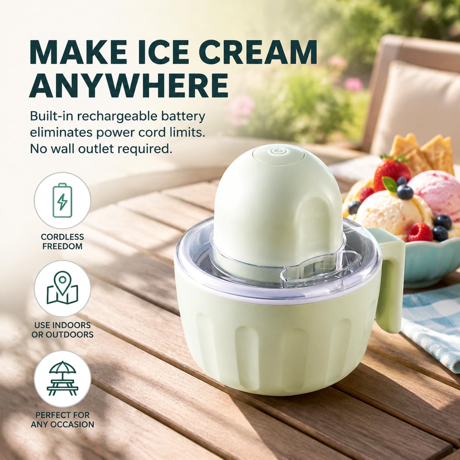 Tragbare Mini Eismaschine, Wiederaufladbarer Eiscreme Maker Kabellos, Für Frozen Yogurt Sorbet Gelato Hausgemachte Desserts Und Familie (1PCS)