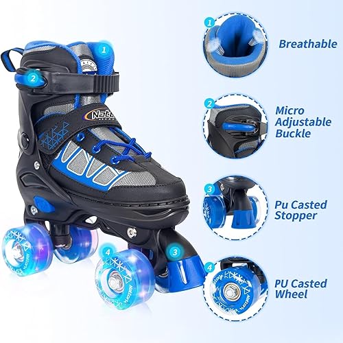 Miniatura 3 de Nattork Patines de ruedas para niños y niñas, patines ajustables de 4 tamaños con ruedas iluminadas para adolescentes, principiantes, deportes al