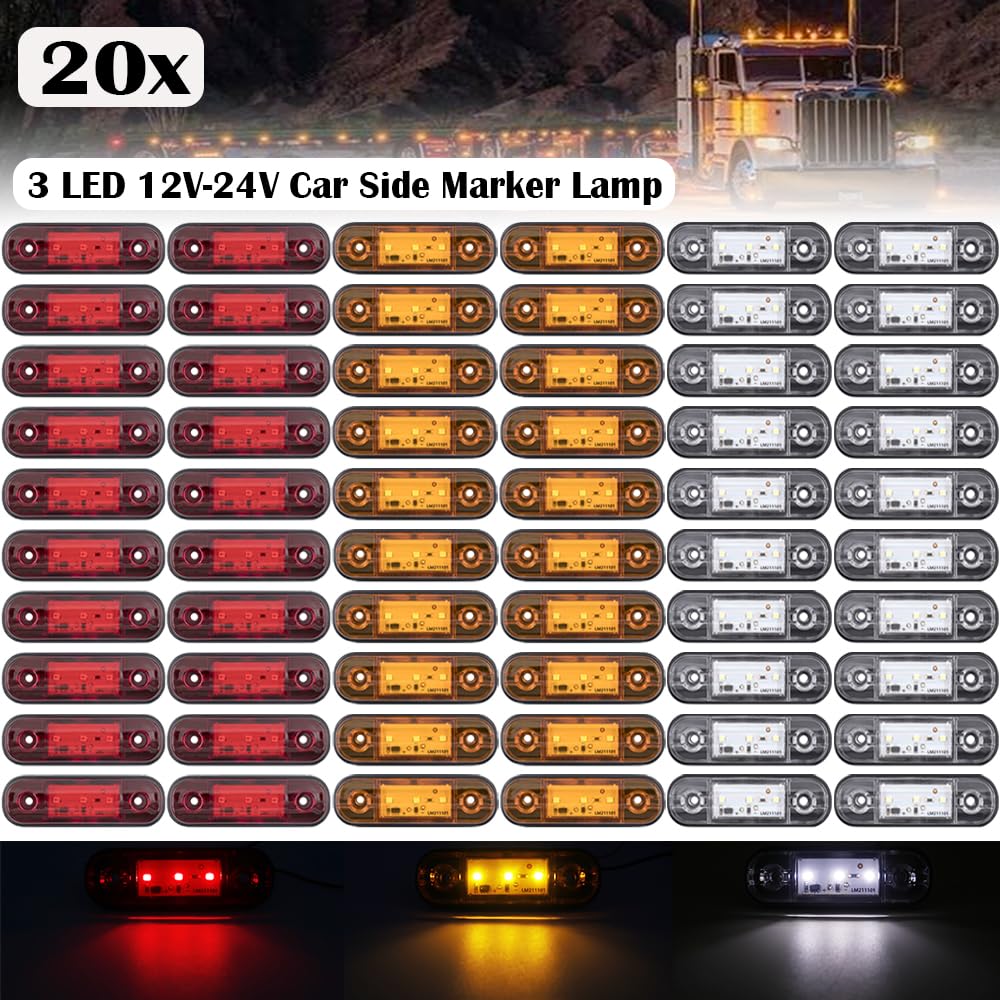 20x24V 12V 3SMD kierunkowskaz samochodu hamulec tylne światło ostrzegawcze lampa tylna ciężarówka przyczepa boczne wskaźniki obrysowe(20x red)