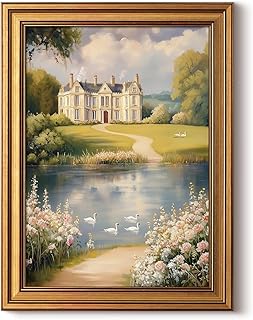 InSimSea Gold Framed Canvas Prints Wall Art, Vintage Country Decor, Classical Lake Estate Paintings Farmhouse Wall Decor Aesthetic, Antique Pictures for Bedroom Living Room Shelf, 12x16inch