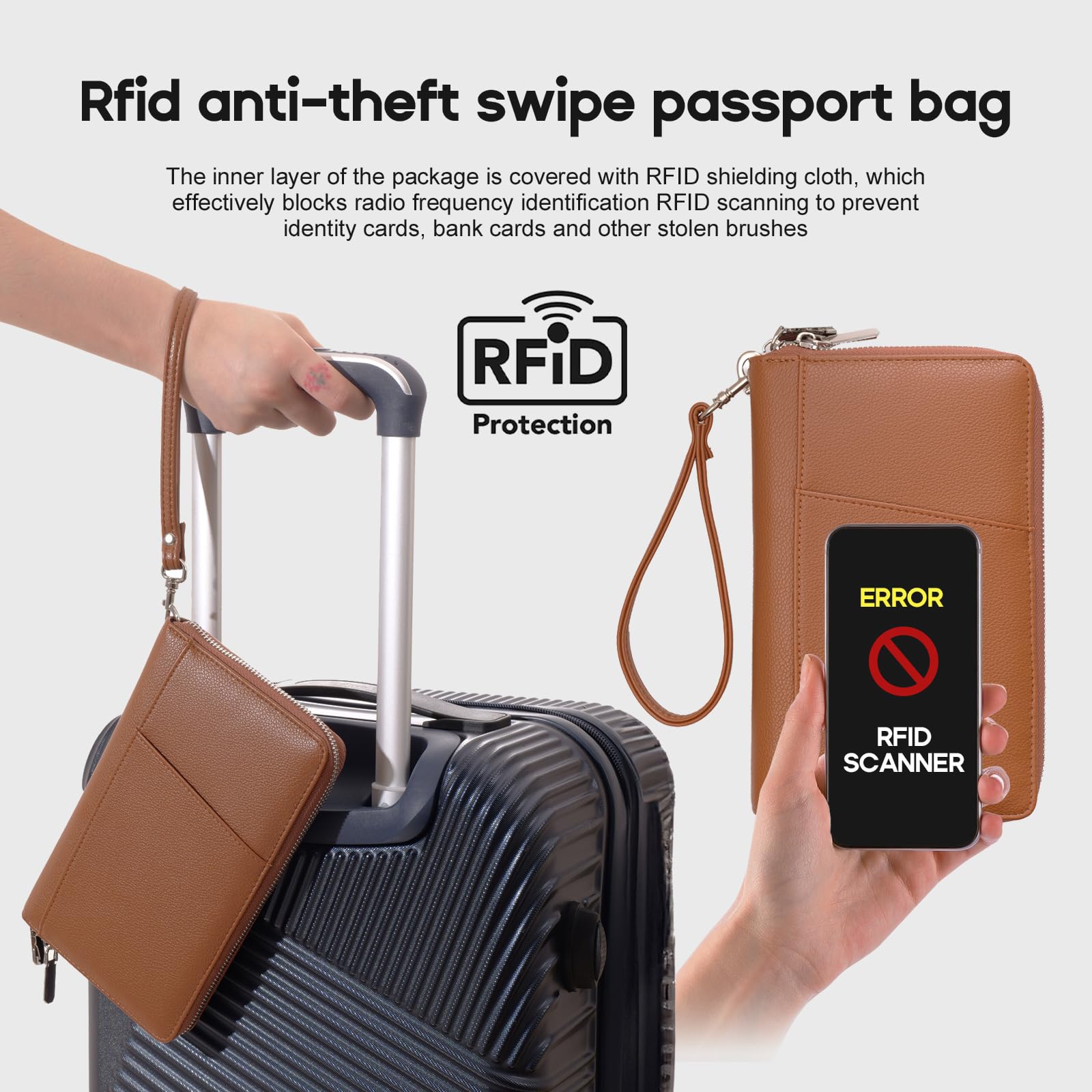 Porta passaporto di famiglia con blocco RFID, organizer per documenti da viaggio in pelle di alta qualità, per donne e uomini, portafoglio da viaggio per carte di credito, marrone, 22,7 x 14 x 2,7 cm