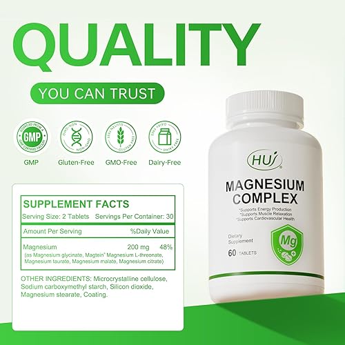 Miniatura 6 de HUJ Suplemento Complejo de Magnesio - Cinco Tipos de Magnesio - Apoya la Producción de Energía, Relajación Muscular y Salud Cardiovascular* - 60