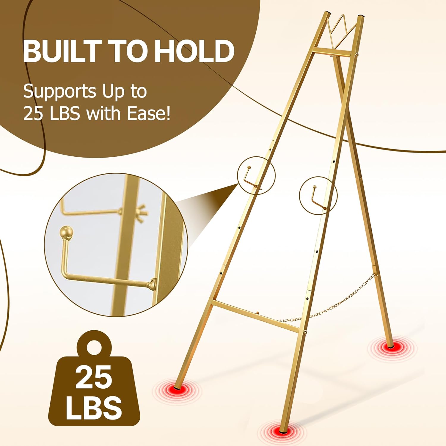 57.5" Gold Easel Stand for Sign, Wedding Sign Stand for Display, Assembly Required, 4 Adjustable Height Levels Heavy Duty Metal Display Stand Floor Standing Easels for Art, Paintings, Pictures