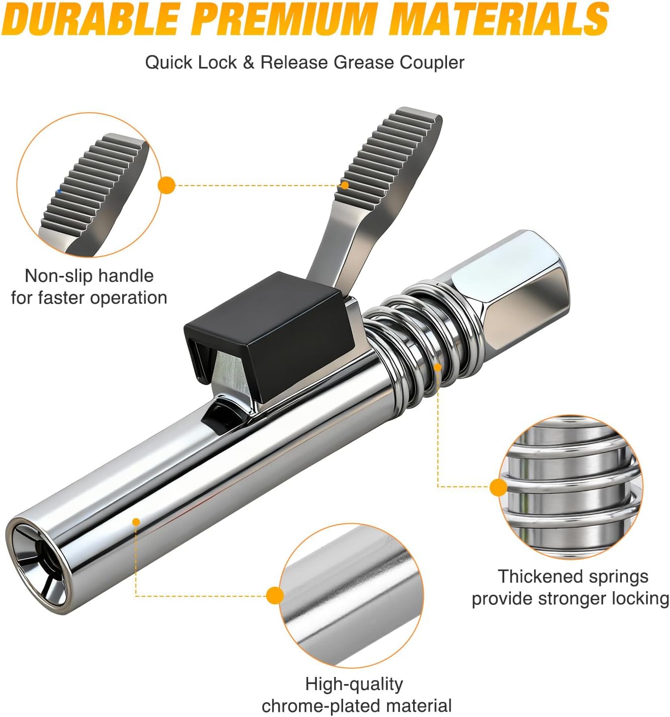 GOOACC Grease Gun Coupler Set 12000 PSI Quick Release and Locking Grease Gun Tips & 12" Spring Flex Hose, Compatible with 1/8" NPT Grease Guns Fitting Single Handle Grease Coupler for Easy Lubrication