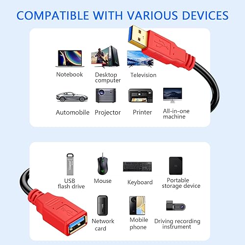 Miniatura 5 de NeeKeons Cable de extensión USB 3.0 Cable USB A macho a hembra de 2 pies, cable extensor de transferencia de datos de 5 Gbps para impresora,