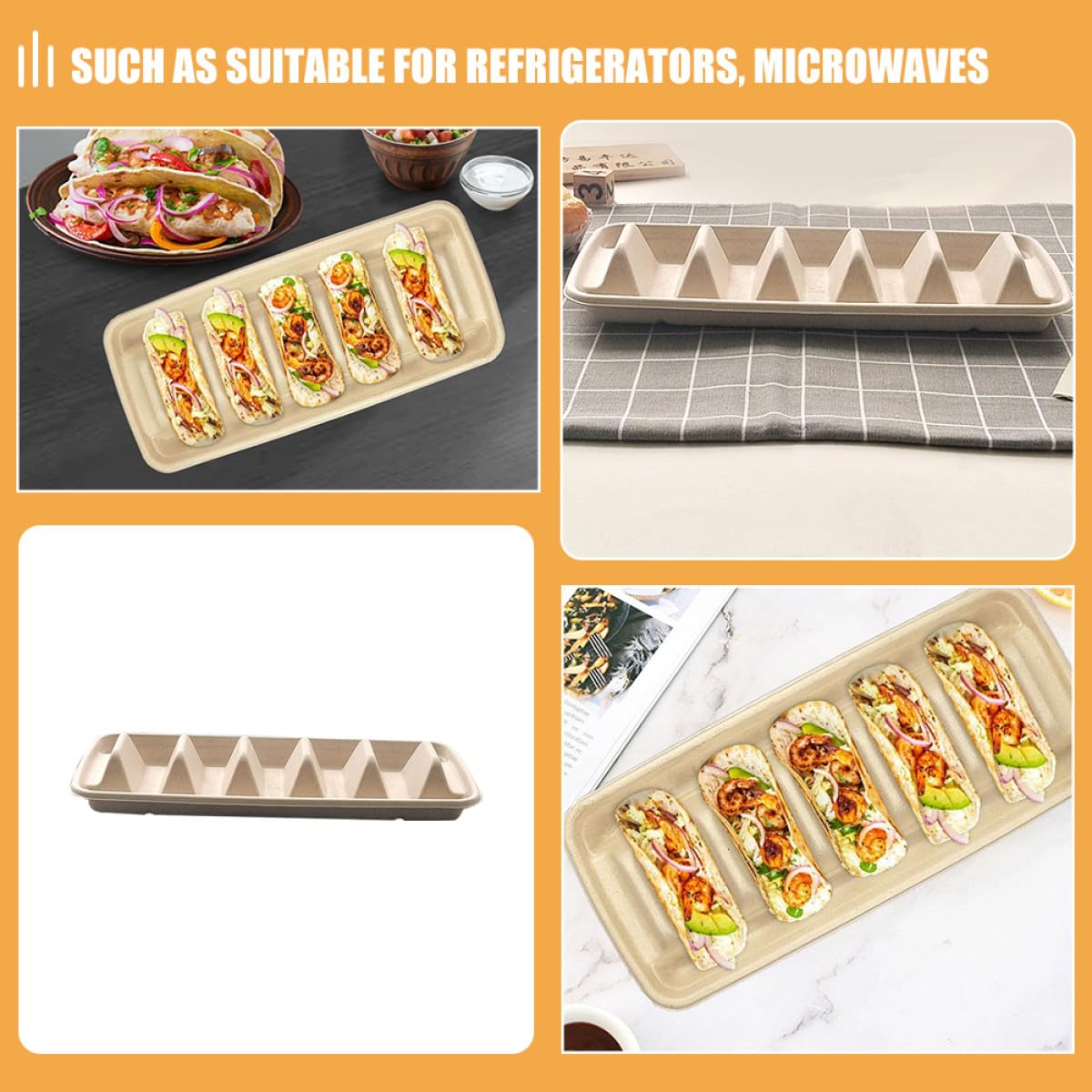 Porta Tacos Desechable de Papel Beige, Soporte para Tacos Ligero y Portátil, Paquete de 25 Piezas Adecuado para Reuniones y Comidas Rápidas